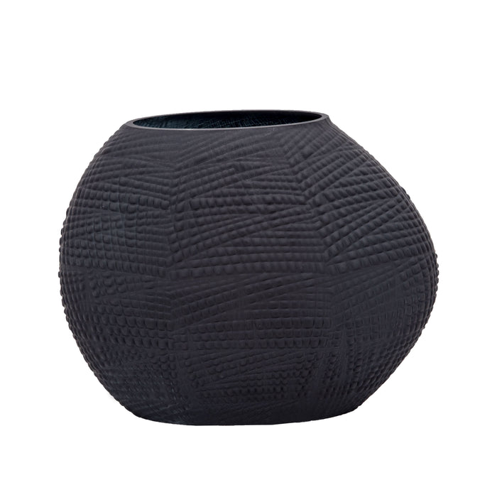 Glass 8\" Textured Vase - Black