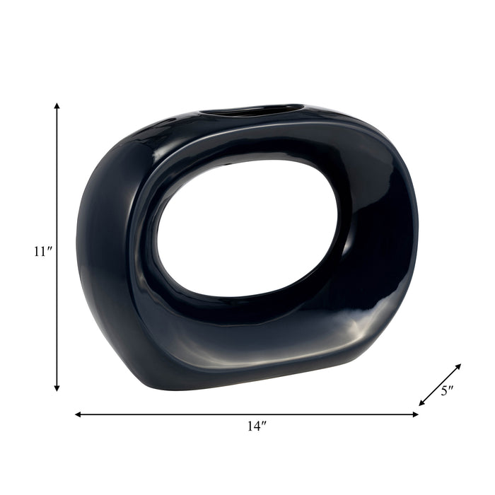 Ceramic 11\" Oval Vase - Navy