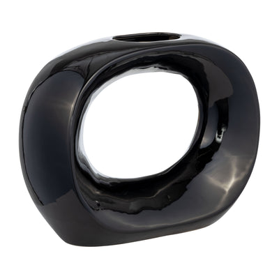 Ceramic 11" Oval Vase - Shiny Black | Vase ovale de 11 po en céramique - noir lustré
