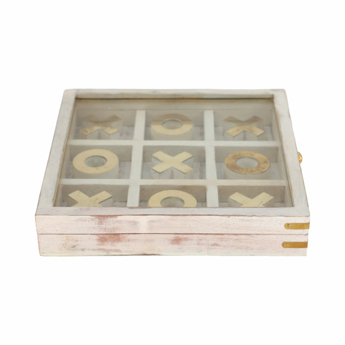 Wood 8\" x 8\" Tic Tac Toe - White