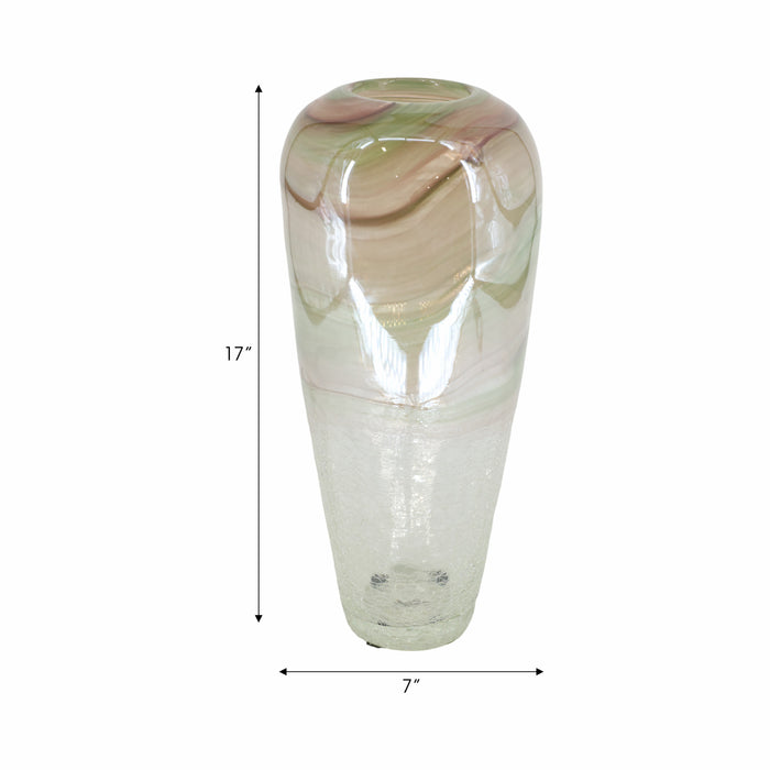 Clear Glass 17\" Crackled Vase