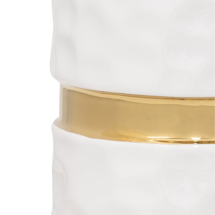 Ceramic 13\" Belted Vase - White and Gold