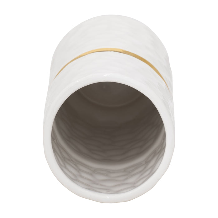 Ceramic 13\" Belted Vase - White and Gold
