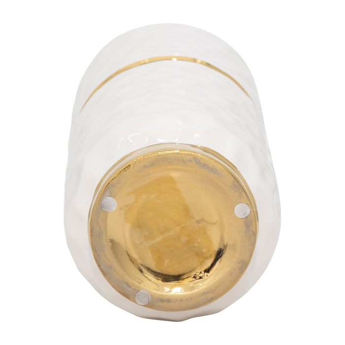 Ceramic 13\" Belted Vase - White and Gold
