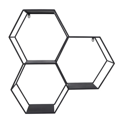 Iron Metal 26" Hexagon Wall Shelf - Black | Étagère murale hexagonale de 26 po en fer métallique - noire