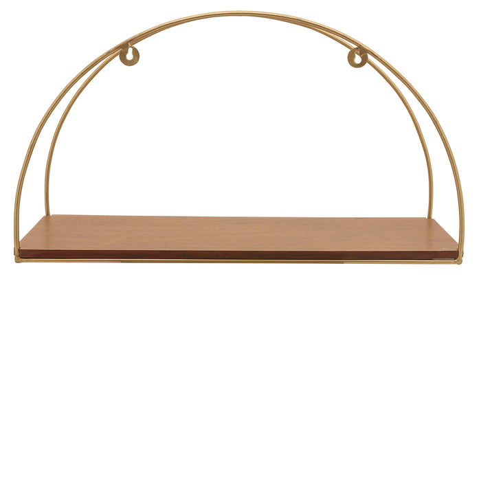 Metal and Wood Half-Moon Wall Shelves Set of 3 - Brown and Gold
