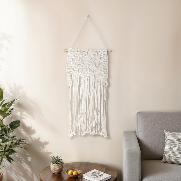 Wood 18\" Macrame Wall Hanging - Ivory