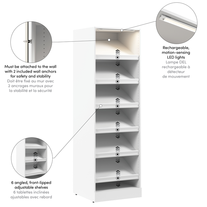 Bestar Florence 25\" Modular Shoe Shelf Closet System with LED Light - White