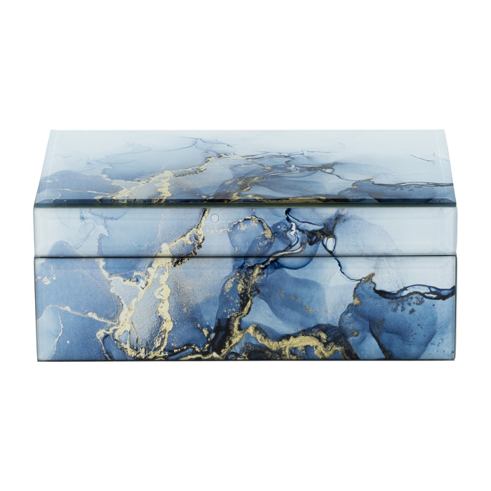 Wood 8\" Trinket Box - Blue and Gold