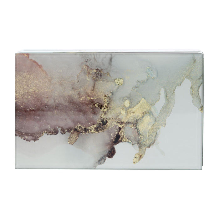 Wood 8\" x 5\" Abstract Box - Gold and Beige