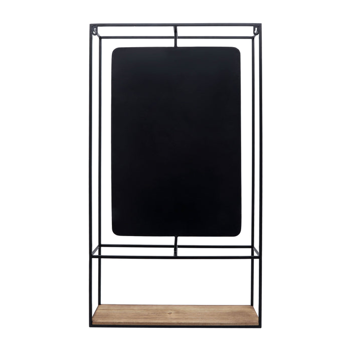 Wood and Metal 36\" Wall Shelf with Mirror - Black and Brown