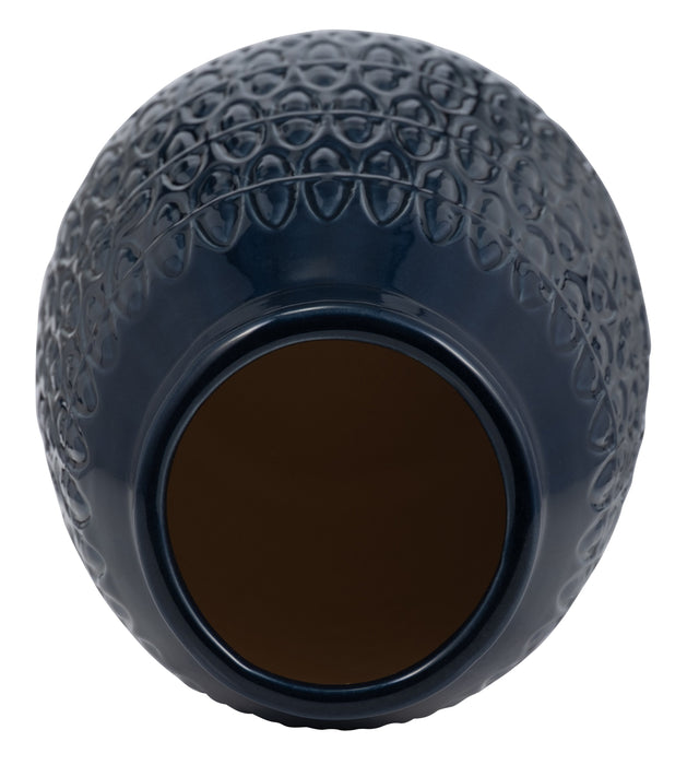 Navy Blue 10\" Carved Vase