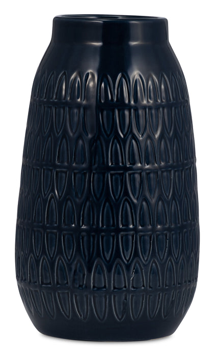 Navy Blue 10\" Carved Vase