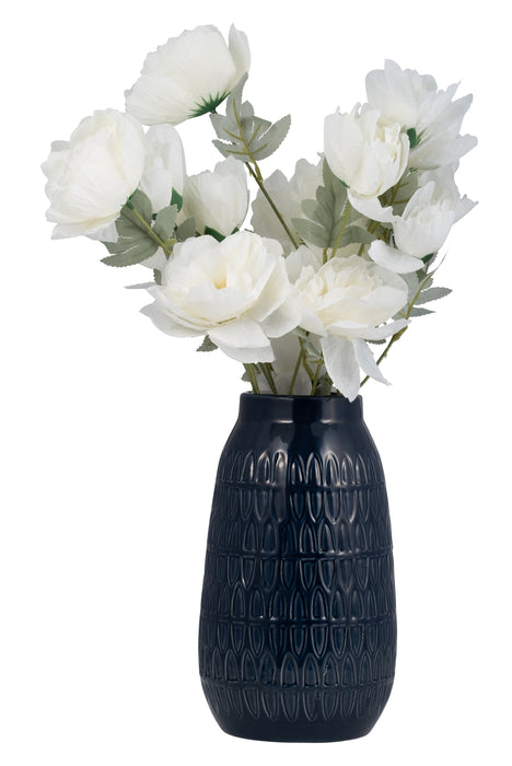 Navy Blue 10\" Carved Vase