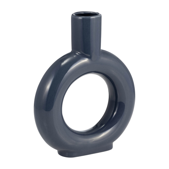 Ceramic 9\" Round Cut-Out Vase - Cobalt Blue