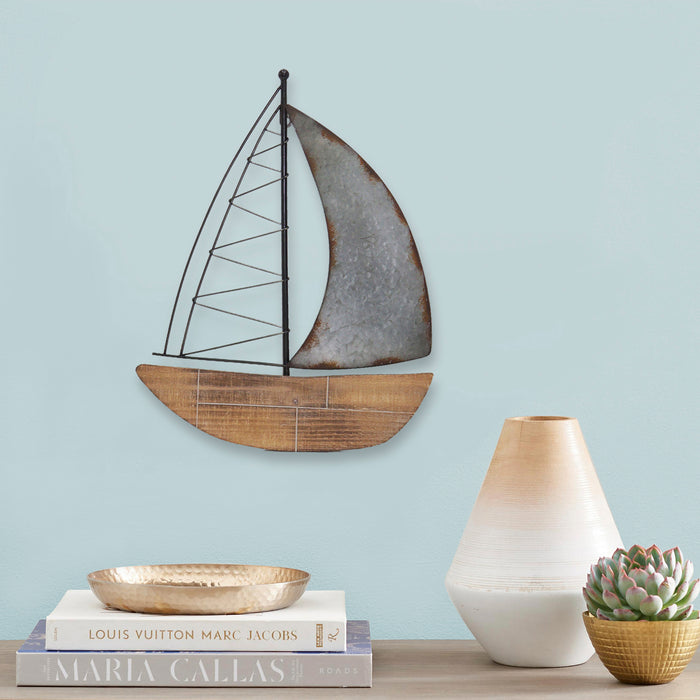 Metal 19\" Boat Wall Decoration - Brown
