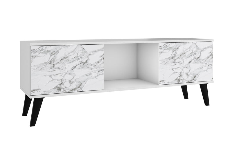 Manhattan Comfort Doyers 53.15\" Mid-Century Modern TV Stand - White & Marble Stamp