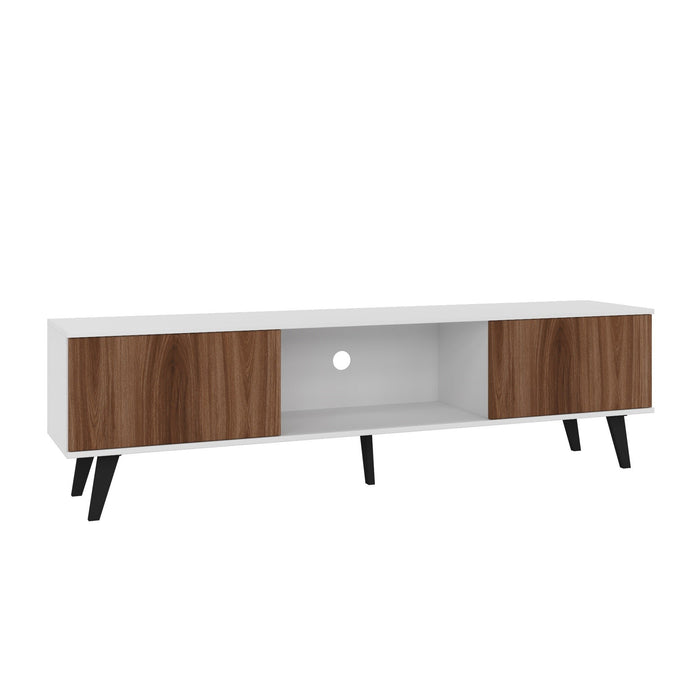 Manhattan Comfort Doyers 70.87\" Mid-Century Modern TV Stand - White & Nut Brown