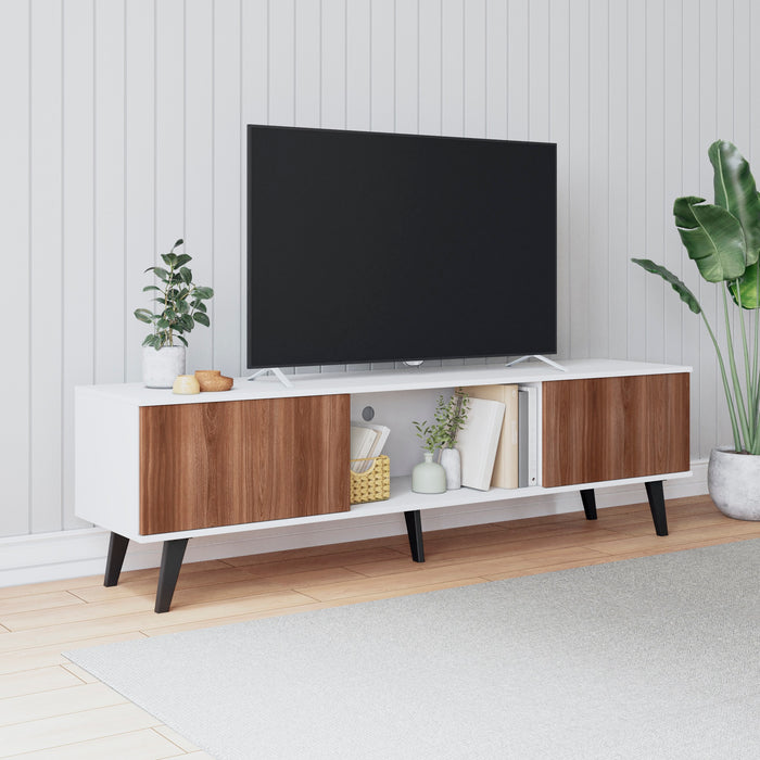 Manhattan Comfort Doyers 70.87\" Mid-Century Modern TV Stand - White & Nut Brown