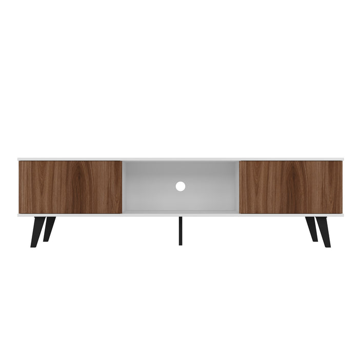 Manhattan Comfort Doyers 70.87\" Mid-Century Modern TV Stand - White & Nut Brown