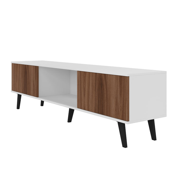 Manhattan Comfort Doyers 70.87\" Mid-Century Modern TV Stand - White & Nut Brown