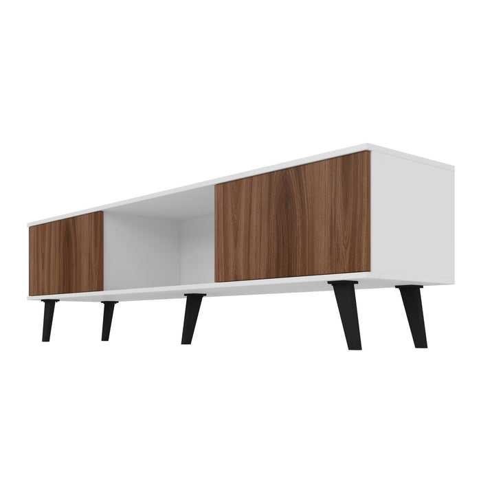 Manhattan Comfort Doyers 70.87\" Mid-Century Modern TV Stand - White & Nut Brown