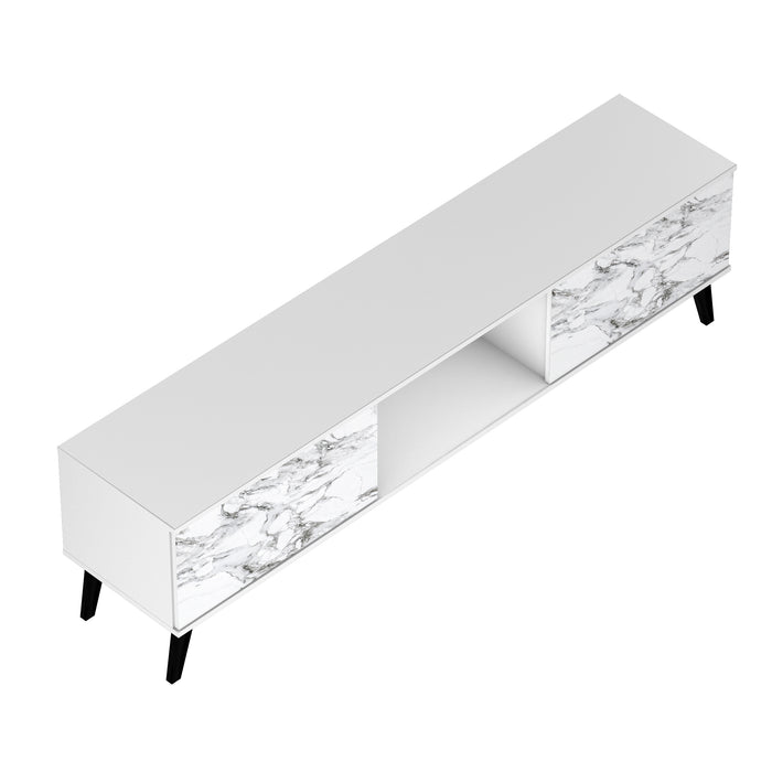 Manhattan Comfort Doyers 70.87\" Mid-Century Modern TV Stand - White & Marble Stamp