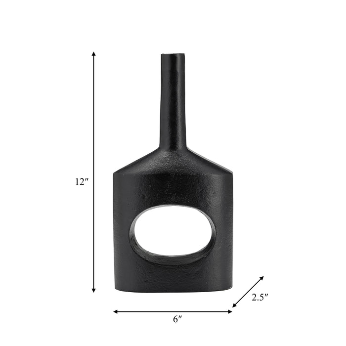 Metal 12\" Small Modern Open Cut-Out Vase - Black