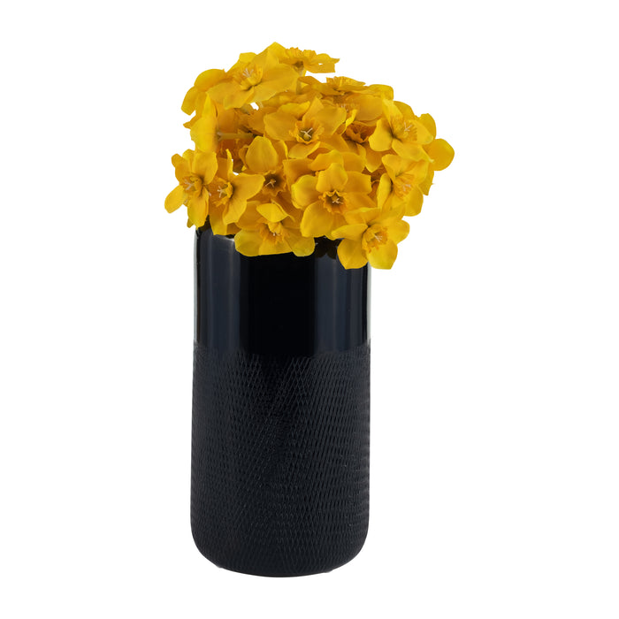 Ceramic 10\" Grooved Vase - Navy Blue