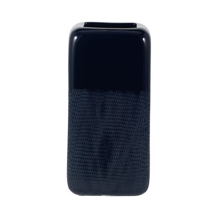 Ceramic 12\" Squared Groove Vase - Navy Blue