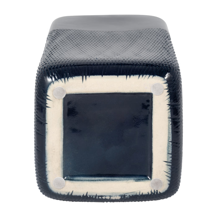 Ceramic 12\" Squared Groove Vase - Navy Blue