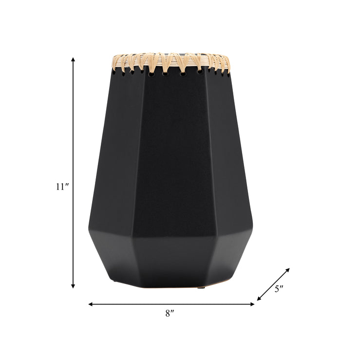 Ceramic 11\" Vase with Weaving - Black