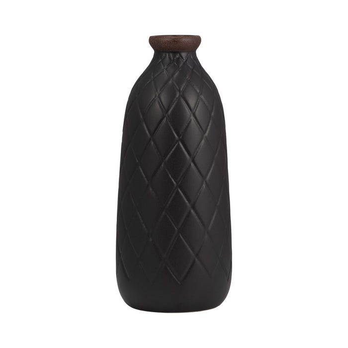 Ceramic 12\" Plaid Textured Vase - Black
