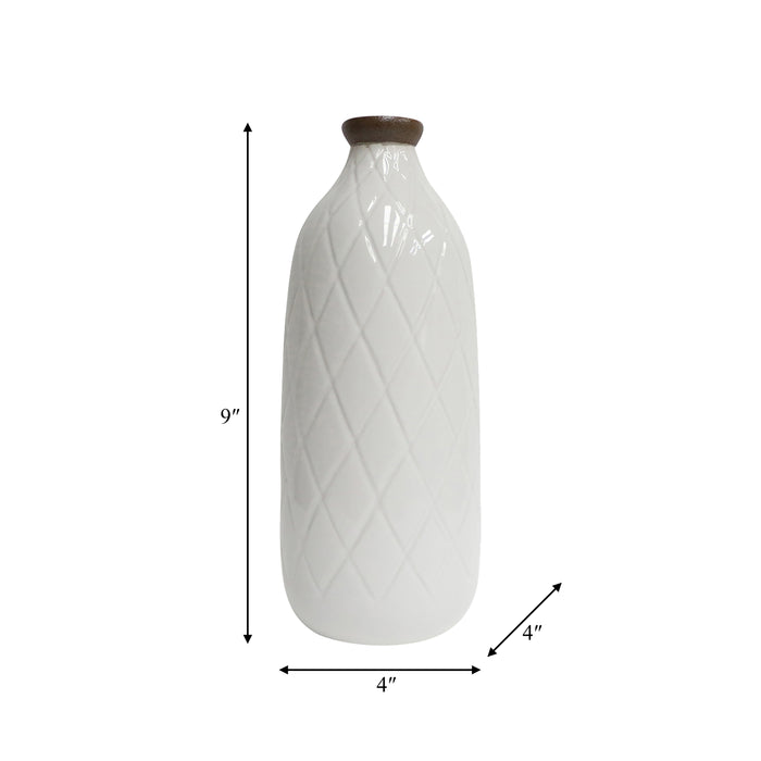 Ceramic 12\" Plaid Textured Vase - White
