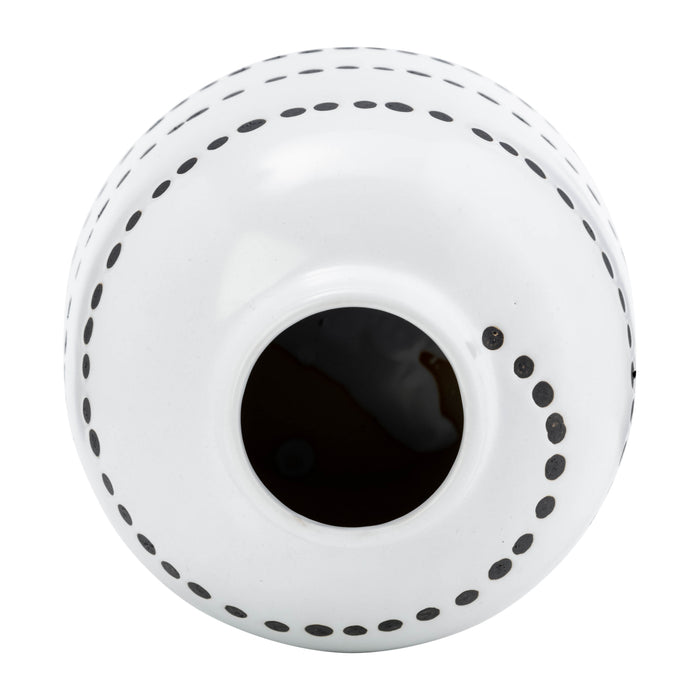 Ceramic 9\" Spiral Dot Flower Vase - White and Black