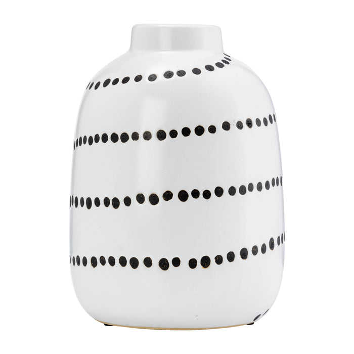 Ceramic 9\" Spiral Dot Flower Vase - White and Black