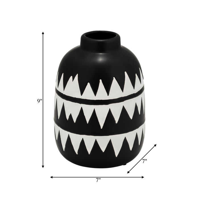 Ceramic 9\" Tribal Flower Vase - Black and White