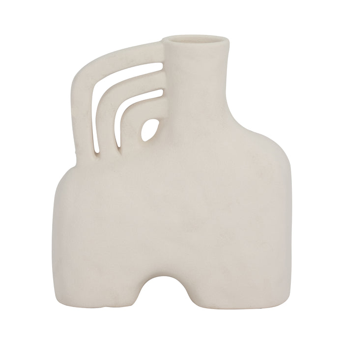Ceramic 8\" Rough Triple Handle Vase - White