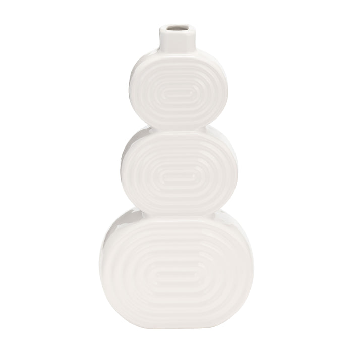Ceramic 10\" Stacked Circles Vase - White
