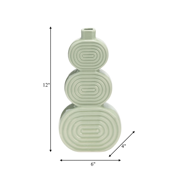 Ceramic 12\" Stacked Circles Vase - Cucumber