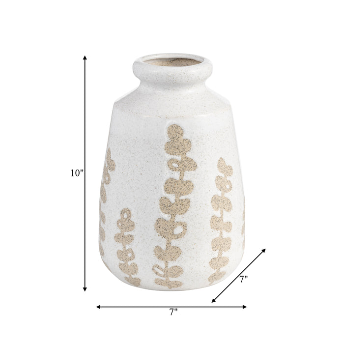Ceramic 10\" Botanical Vase - Ivory