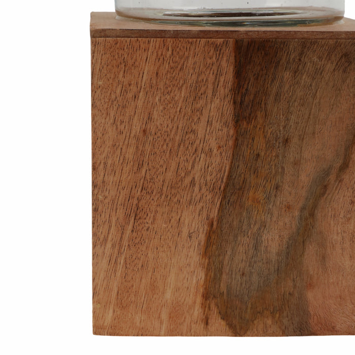 Wood 13\" Square Base Pillar Candle Holder - Natural