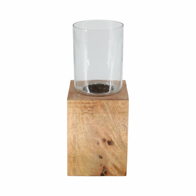 Wood 15" Square Base Pillar Candle Holder - Natural|Bougeoir de 15 po avec base pilier carrée en bois - naturel