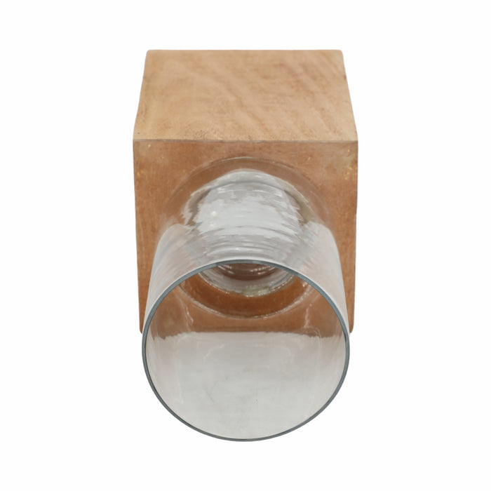 Wood 15\" Square Base Pillar Candle Holder - Natural