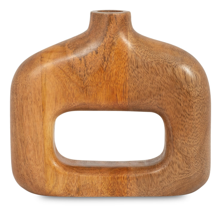 Wood 7\" Open Cut-Out Vase - Natural