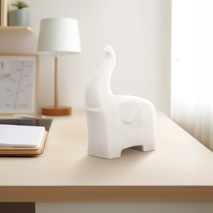 Ceramic 7\" Trunk Up Elephant - White