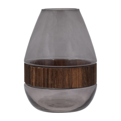 Glass 8" Belly Vase with Wood Band|Vase à panse de 8 po en verre avec bande en bois