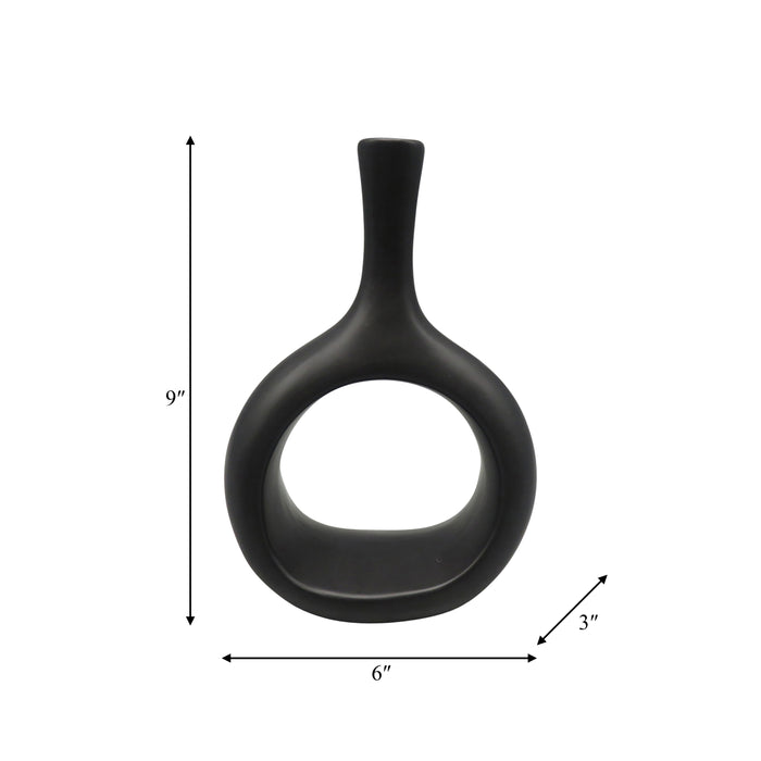 Ceramic 9\" Curved Open Cut-Out Vase - Black
