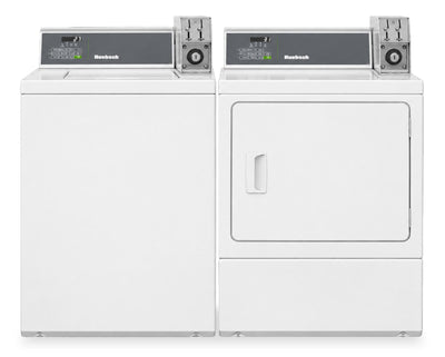 Huebsch® Coin Drop Top Load Washer and Electric Dryer – White | Laveuse à chargement par le haut et sécheuse électrique Huebsch avec système à pièces - blanches