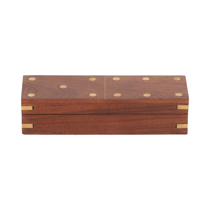 Wood 8\" x 3\" Dominoes Box - Brown